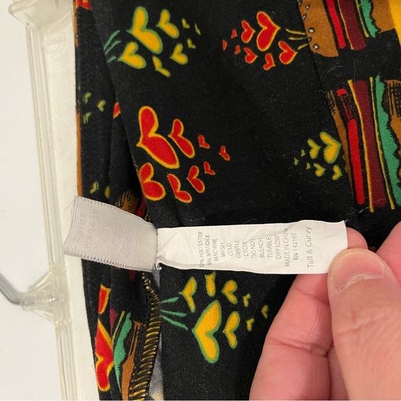 LulaRoe Tall Curvy Black Yellow Hamburger Heart High Rise Leggings Pull on Pants - Picture 9 of 10